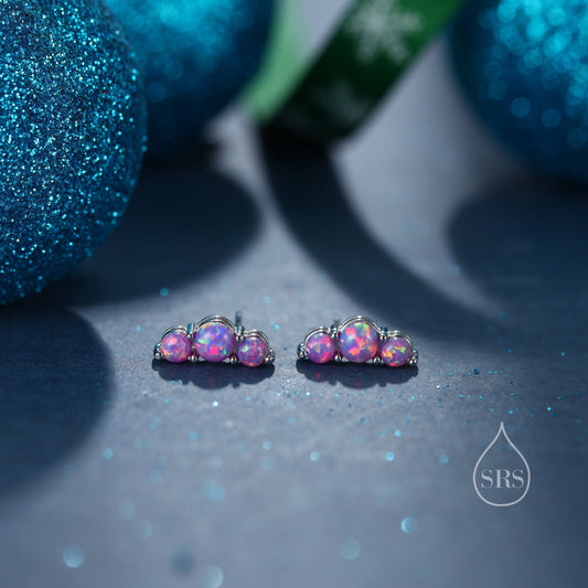 Tiny Purple Opal Trio Stud Earrings in Sterling Silver, Silver or Gold,  Three Opal Earrings, Opal Stud, Small Opal Earrings