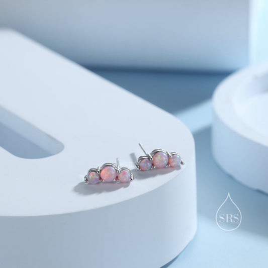 Tiny Pink Opal Trio Stud Earrings in Sterling Silver, Silver or Gold, Three Opal Earrings, Opal Stud, Small Opal Earrings