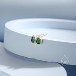 Extra Tiny Emerald Green Droplet CZ Stud Earrings in Sterling Silver, Silver or Gold, Tiny Pear Cut Bezel CZ Stud Earrings, May Birthstone