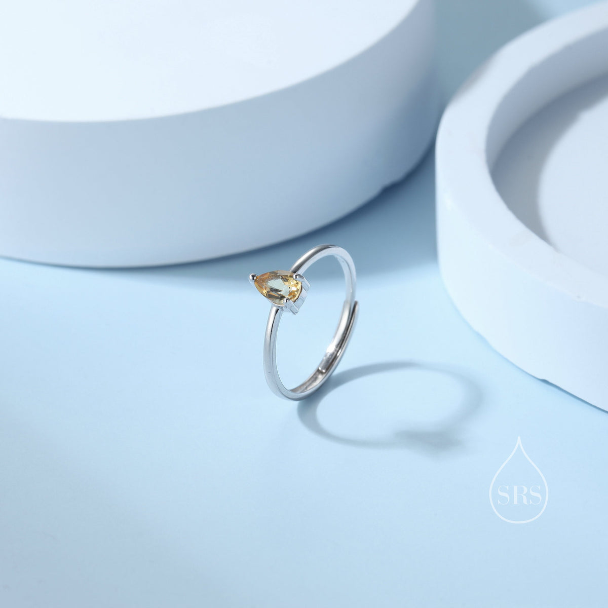 Natural Citrine Droplet Ring in Sterling Silver, 4x6mm, Prong Set Pear Cut, Adjustable Size, Genuine Citrine Ring, November Birthstone