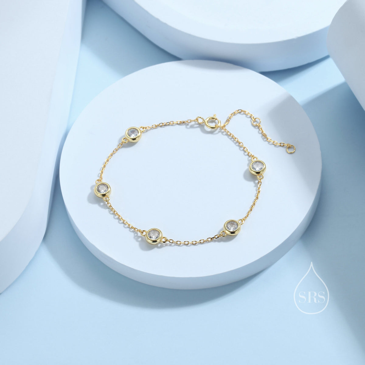 Extra Tiny CZ Motif Bracelet in Sterling Silver, Silver or Gold or Rose Gold, Single CZ Bracelet, Clear or Green, Tiny Delicate Bracelet
