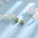 CZ Leaf Huggie Hoop Earrings in Sterling Silver, Silver or Gold or Rose Gold, Clear CZ or Green CZ Hoop Earrings