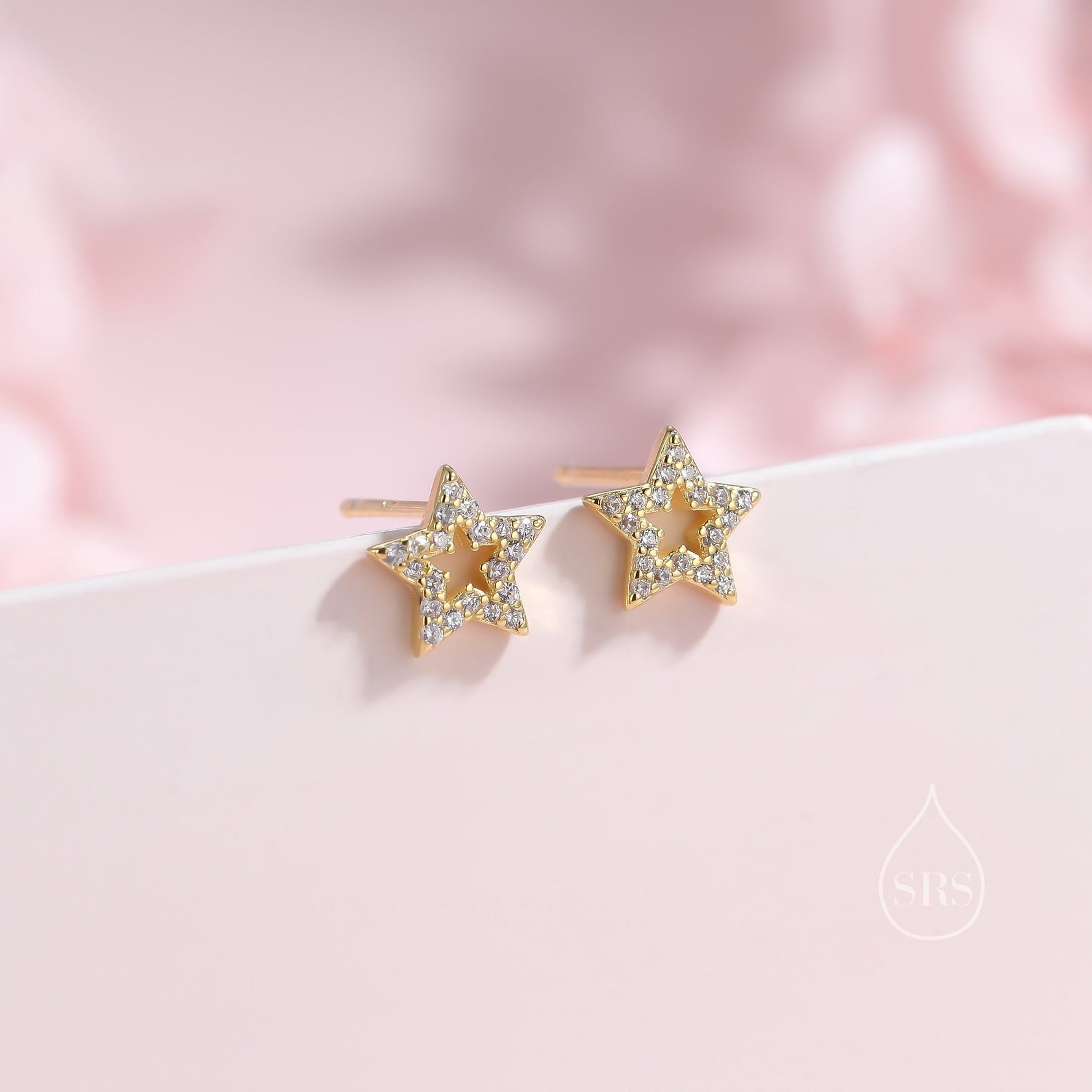 CZ Star Stud Earrings in Sterling Silver, Silver, Gold or Rose Gold, Open Star Earrings, Sunburst Earrings, Celestial