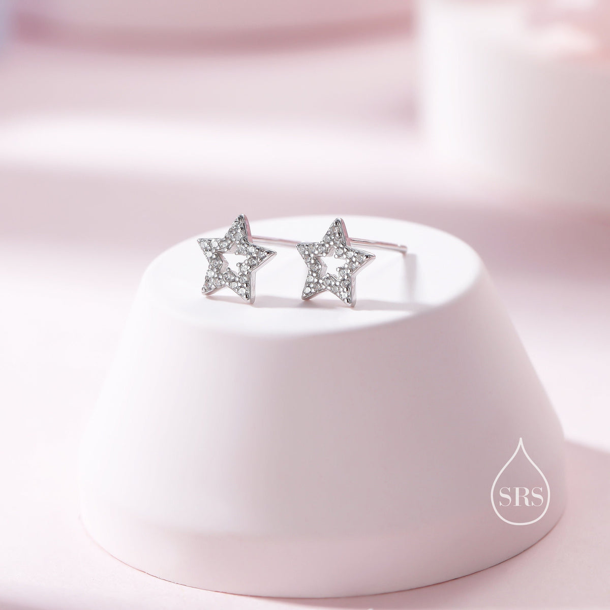 CZ Star Stud Earrings in Sterling Silver, Silver, Gold or Rose Gold, Open Star Earrings, Sunburst Earrings, Celestial