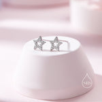 CZ Star Stud Earrings in Sterling Silver, Silver, Gold or Rose Gold, Open Star Earrings, Sunburst Earrings, Celestial