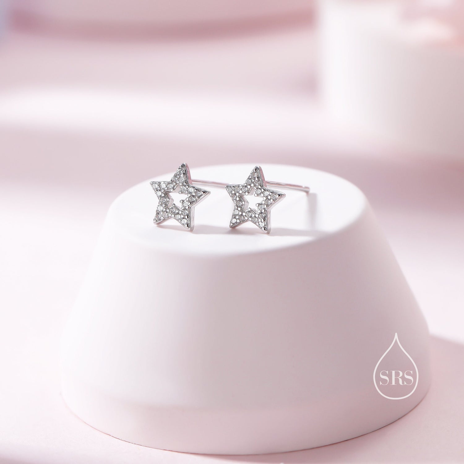 CZ Star Stud Earrings in Sterling Silver, Silver, Gold or Rose Gold, Open Star Earrings, Sunburst Earrings, Celestial