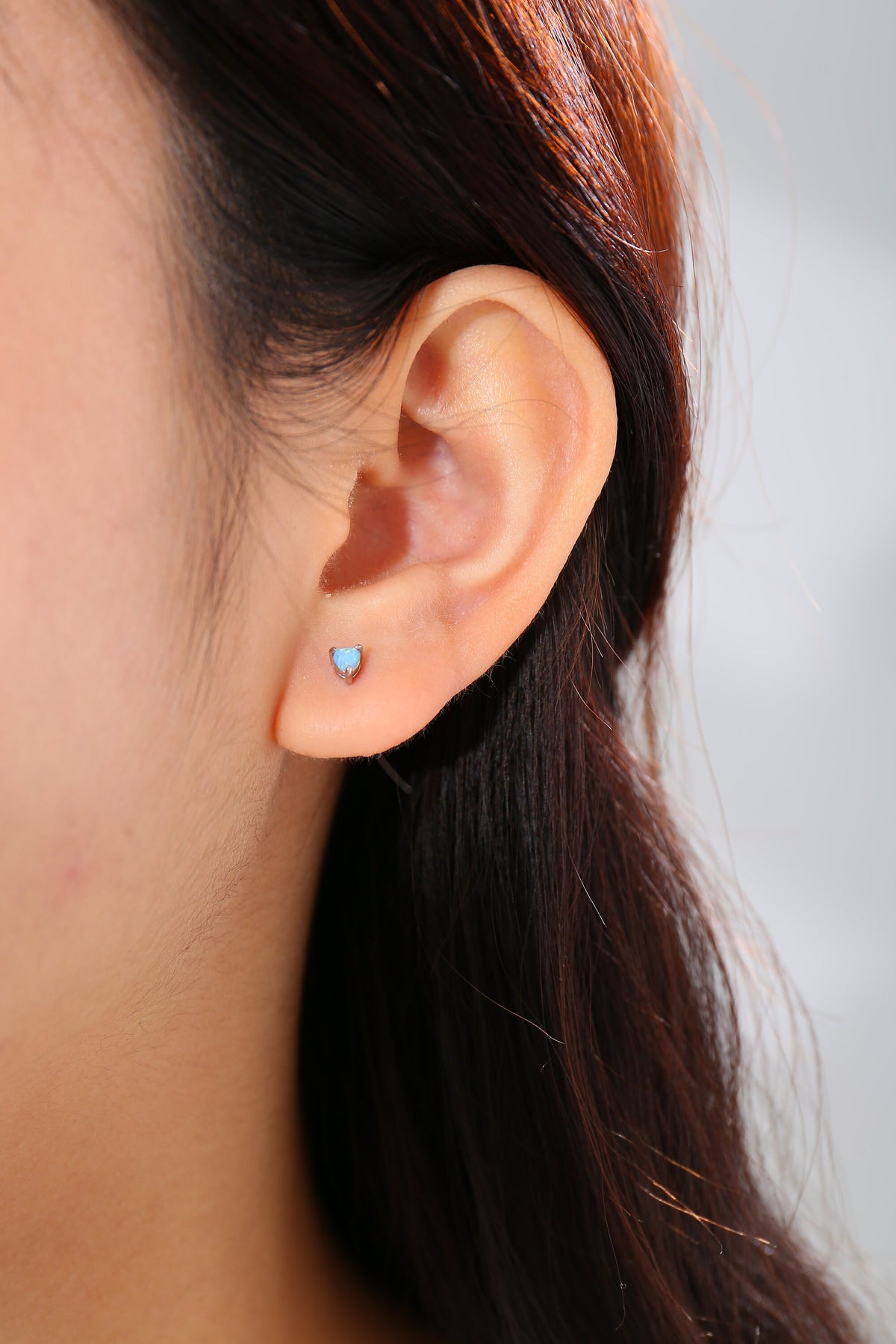 Extra Tiny Cosmic Blue Opal Heart Stud Earrings in Sterling Silver - 3mm Fire Opal - Sustainable Lab Opal - Petite Stud Earrings