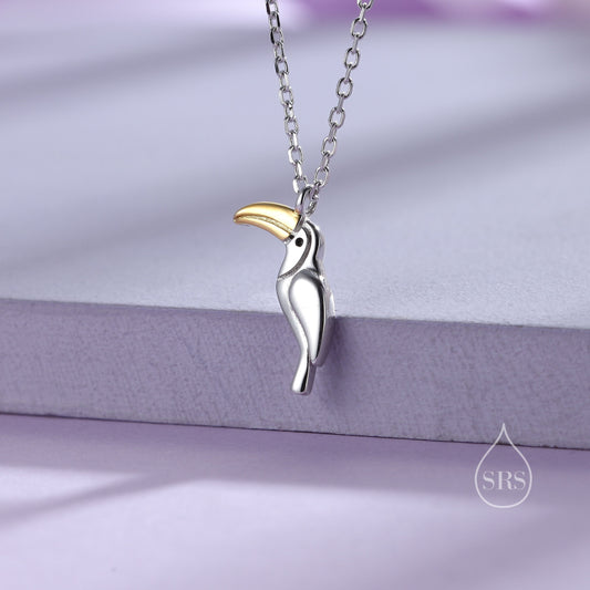 Tiny Toucan Bird Pendant Necklace in Sterling Silver, Cute Bird Necklace, Silver Bird Necklace