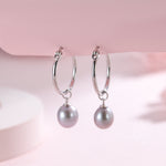 Natural Grey Freshwater Pearl Huggie Hoop Earrings in Sterling Silver