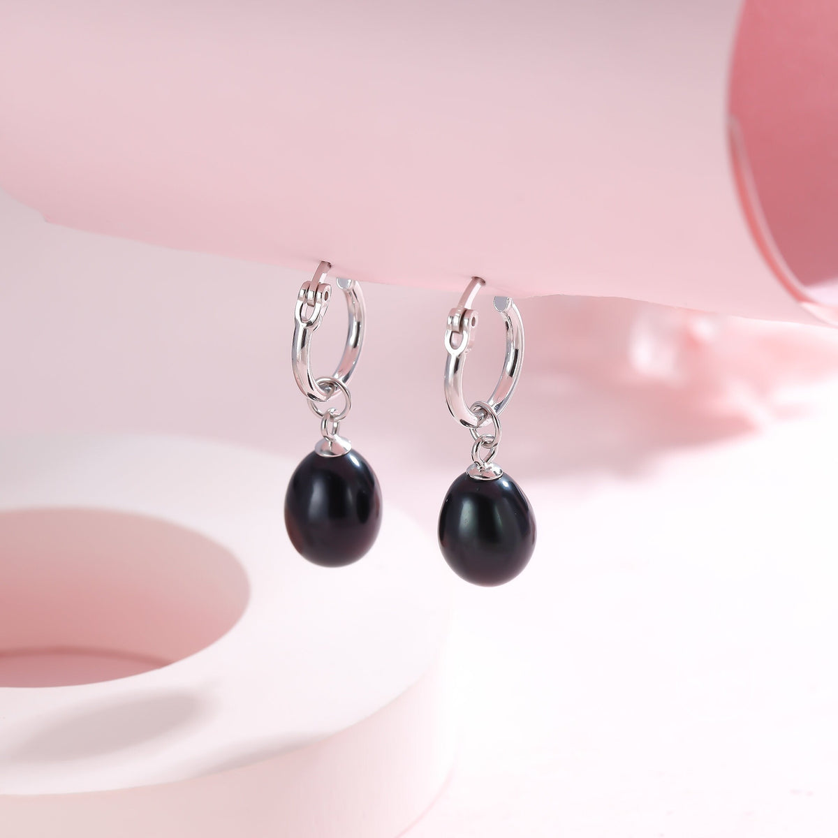Natural Freshwater Pearl Huggie Hoop Earrings in Sterling Silver, Available in Three Colours, Grey Pearl Earrings, Black Pearl Earrings