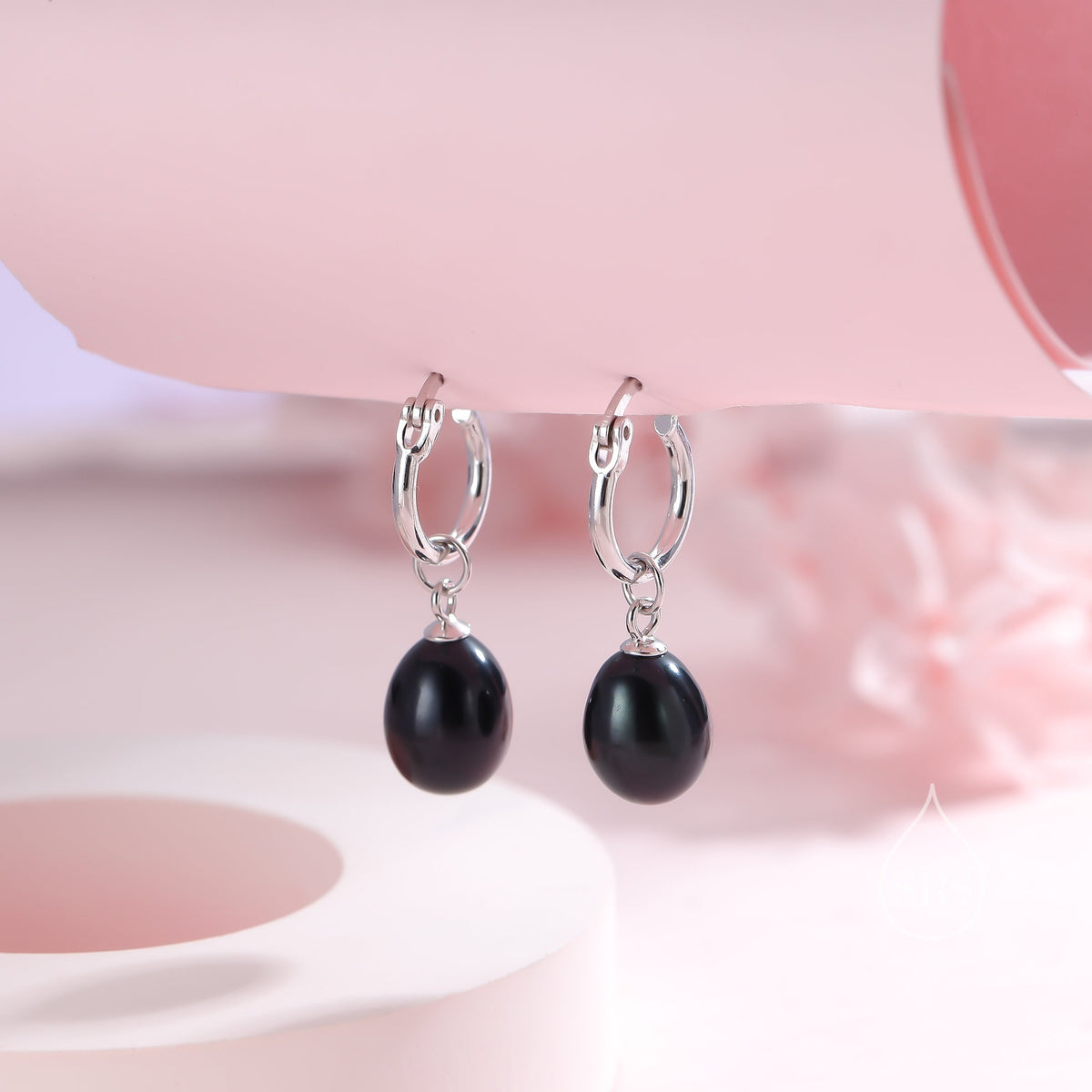 Natural Freshwater Pearl Huggie Hoop Earrings in Sterling Silver, Available in Three Colours, Grey Pearl Earrings, Black Pearl Earrings