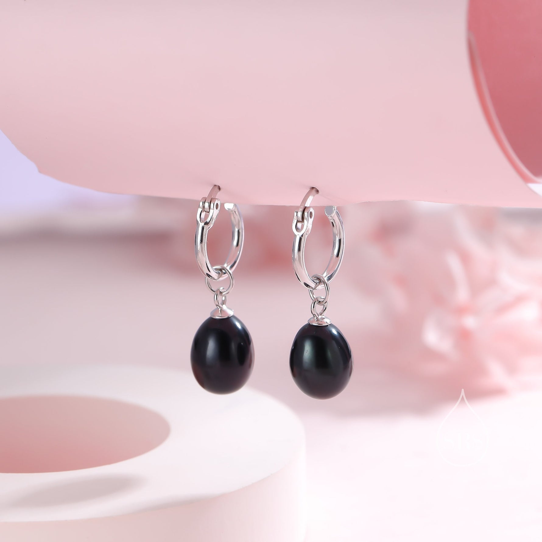 Natural Freshwater Pearl Huggie Hoop Earrings in Sterling Silver, Available in Three Colours, Grey Pearl Earrings, Black Pearl Earrings