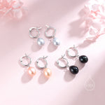Natural Freshwater Pearl Huggie Hoop Earrings in Sterling Silver, Available in Three Colours, Grey Pearl Earrings, Black Pearl Earrings