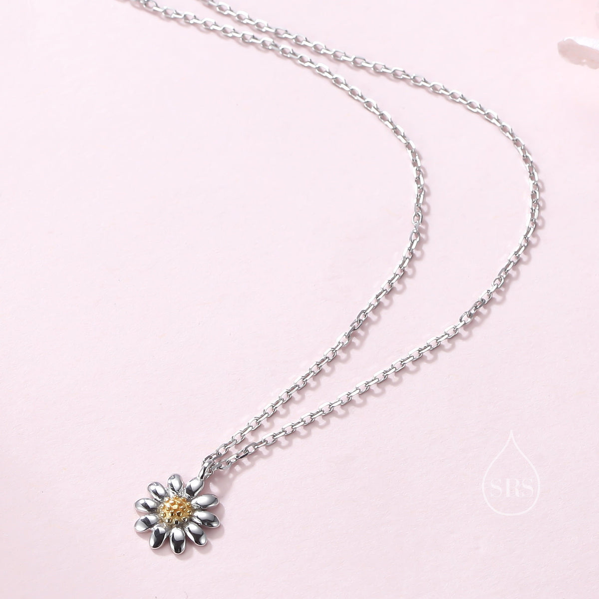 Sterling Silver Tiny Little Daisy Flower Pendant Necklace, Flower Necklace, Daisy Necklace, Two Tone Flower Pendant Necklace