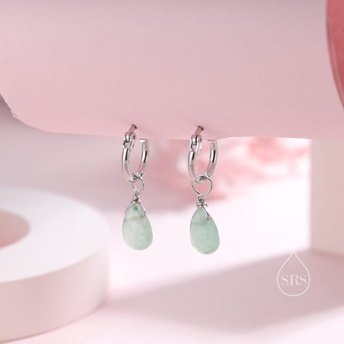 Faceted Green Aventurine Huggie Hoop Earrings