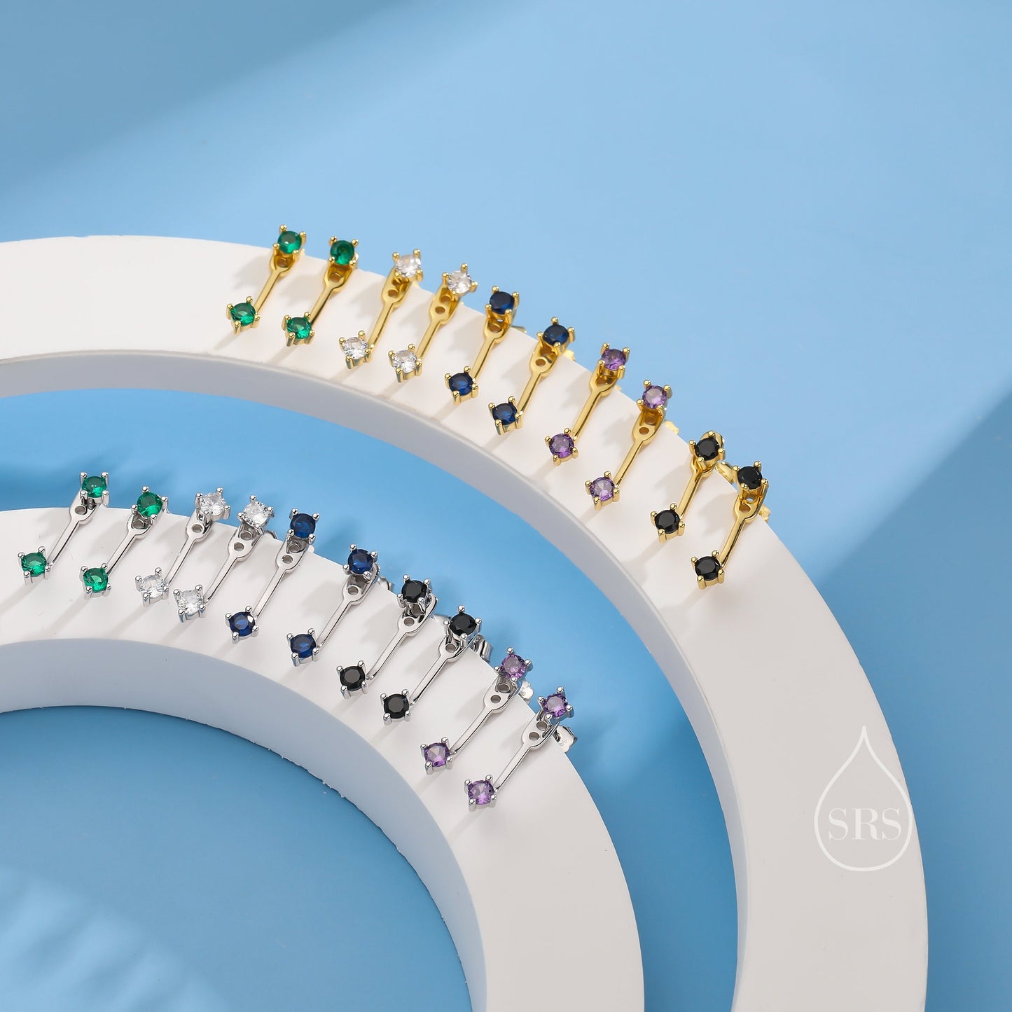 Double CZ Ear Jacket in Sterling Silver, Two Way Earrings, Silver or Gold, Front and Back Earrings, Two Part Earrings