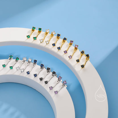 Double CZ Ear Jacket in Sterling Silver, Two Way Earrings, Silver or Gold, Front and Back Earrings, Two Part Earrings