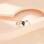 Black Onyx Prong Set Pear Cut Droplet Gemstone Ring