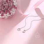 Asymmetric Star and Moon Ear Threaders in Sterling Silver, Delicate Star and Moon Threader Earrings, Dainty Open Star Dangle Earrings