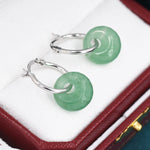 Sterling Silver Dangling Green Aventurine Jade Donut Hoop Earrings, Detachable Green Jade Coin Charm Dangle Hoop Earrings, Silver or Gold