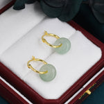 Sterling Silver Dangling Green Aventurine Jade Donut Hoop Earrings, Detachable Green Jade Coin Charm Dangle Hoop Earrings, Silver or Gold
