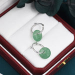 Sterling Silver Dangling Green Aventurine Jade Donut Hoop Earrings, Detachable Green Jade Coin Charm Dangle Hoop Earrings, Silver or Gold