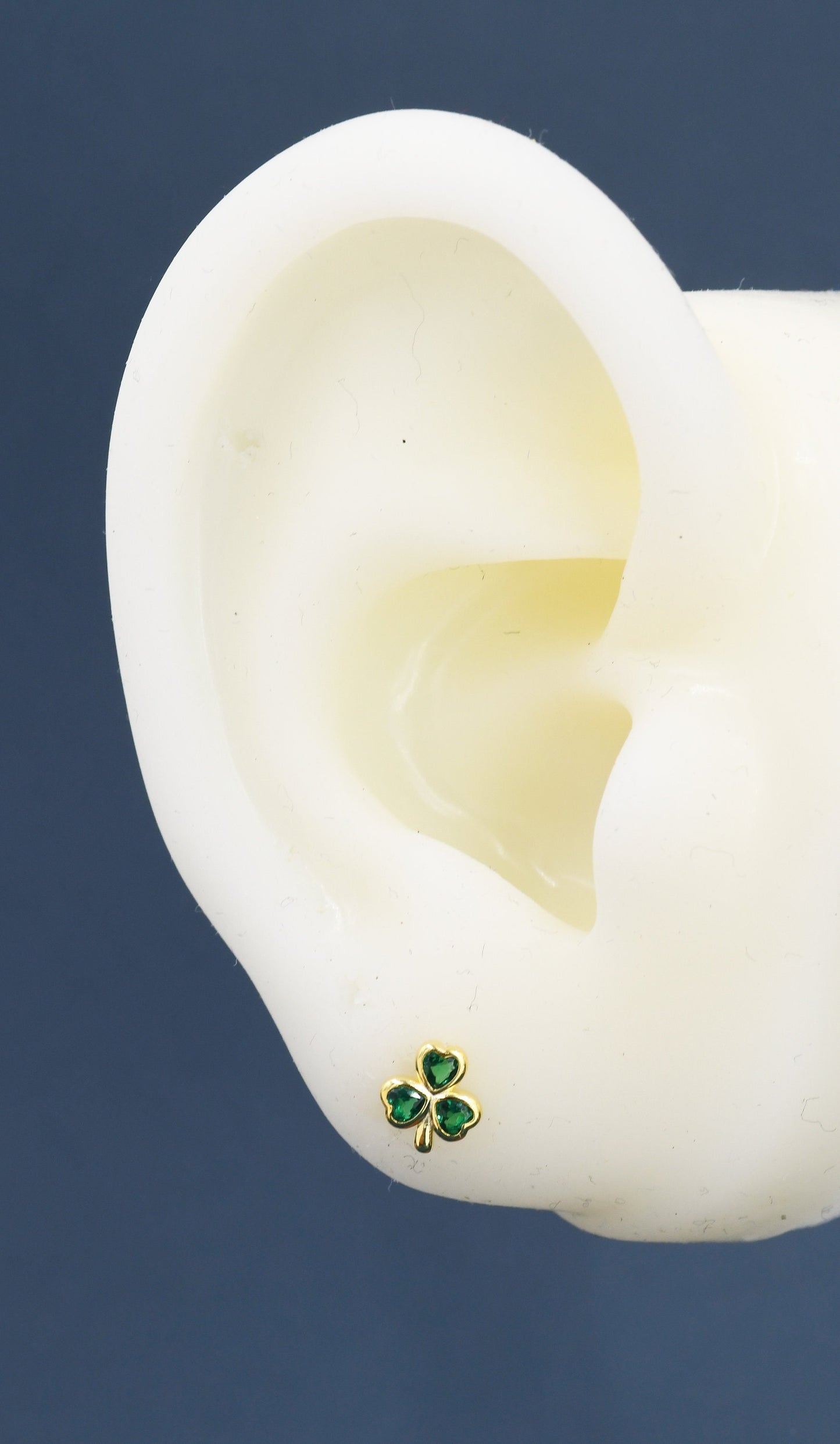 Green CZ Shamrock Tiny Stud Earrings in Sterling Silver, Clover Earrings, Irish Earrings, Silver or Gold Flower Earrings