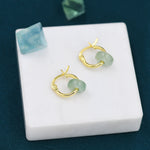 Sterling Silver Aventurine Jade Donut Huggie Hoop Earrings, Detachable Green Jade Coin Charm Dangle Hoop Earrings, Silver or Gold