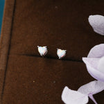 Extra Tiny White Opal Heart Stud Earrings in Sterling Silver - 3mm Fire Opal - Sustainable Lab Opal - Petite Stud Earrings