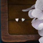 Extra Tiny White Opal Heart Stud Earrings in Sterling Silver - 3mm Fire Opal - Sustainable Lab Opal - Petite Stud Earrings