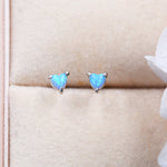 Extra Tiny Cosmic Blue Opal Heart Stud Earrings in Sterling Silver - 3mm Fire Opal - Sustainable Lab Opal - Petite Stud Earrings
