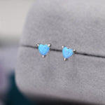 Extra Tiny Cosmic Blue Opal Heart Stud Earrings in Sterling Silver - 3mm Fire Opal - Sustainable Lab Opal - Petite Stud Earrings