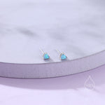 Extra Tiny Cosmic Blue Opal Heart Stud Earrings in Sterling Silver - 3mm Fire Opal - Sustainable Lab Opal - Petite Stud Earrings
