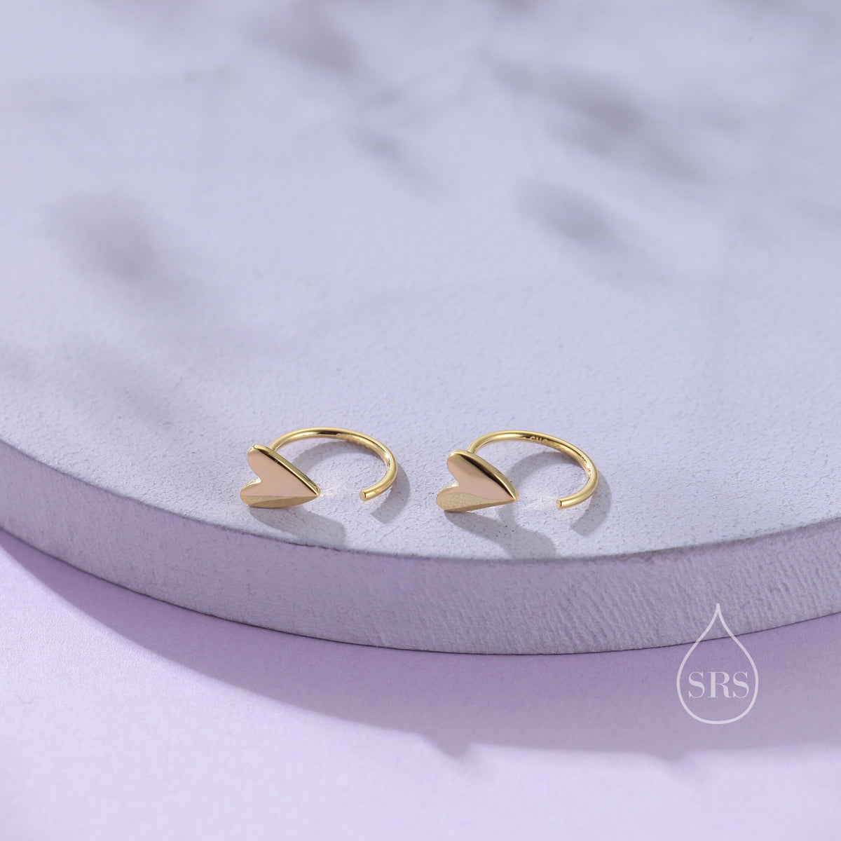 Tiny Skinny Heart Huggie Hoop Earrings in Sterling Silver, Silver, Gold or Rose Gold, Dainty Little Heart Open Threader, Threader Hoop