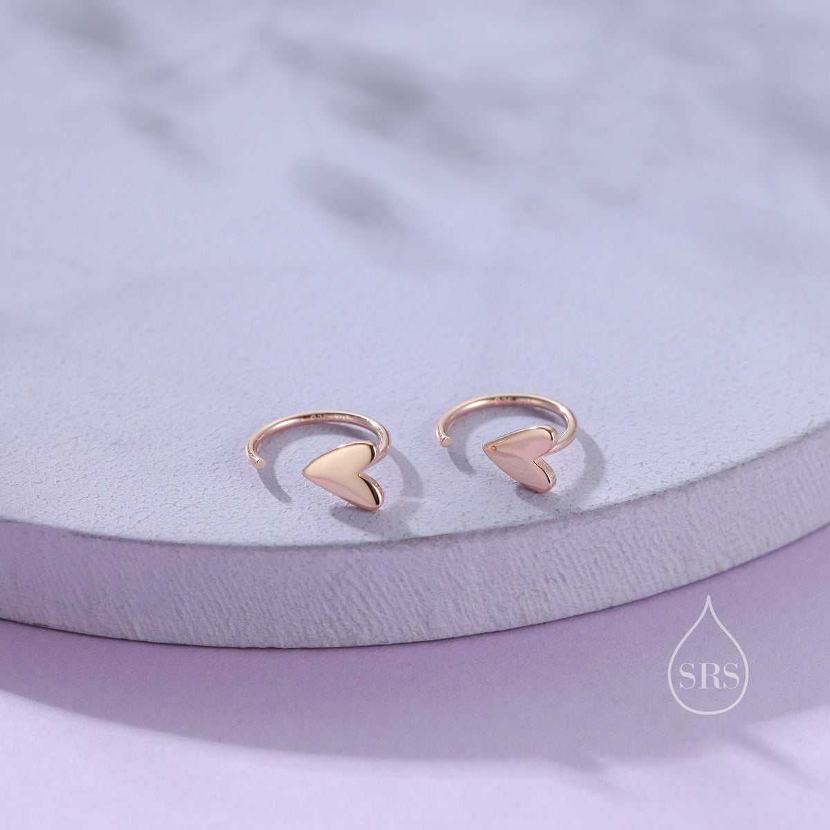 Tiny Skinny Heart Huggie Hoop Earrings in Sterling Silver, Silver, Gold or Rose Gold, Dainty Little Heart Open Threader, Threader Hoop