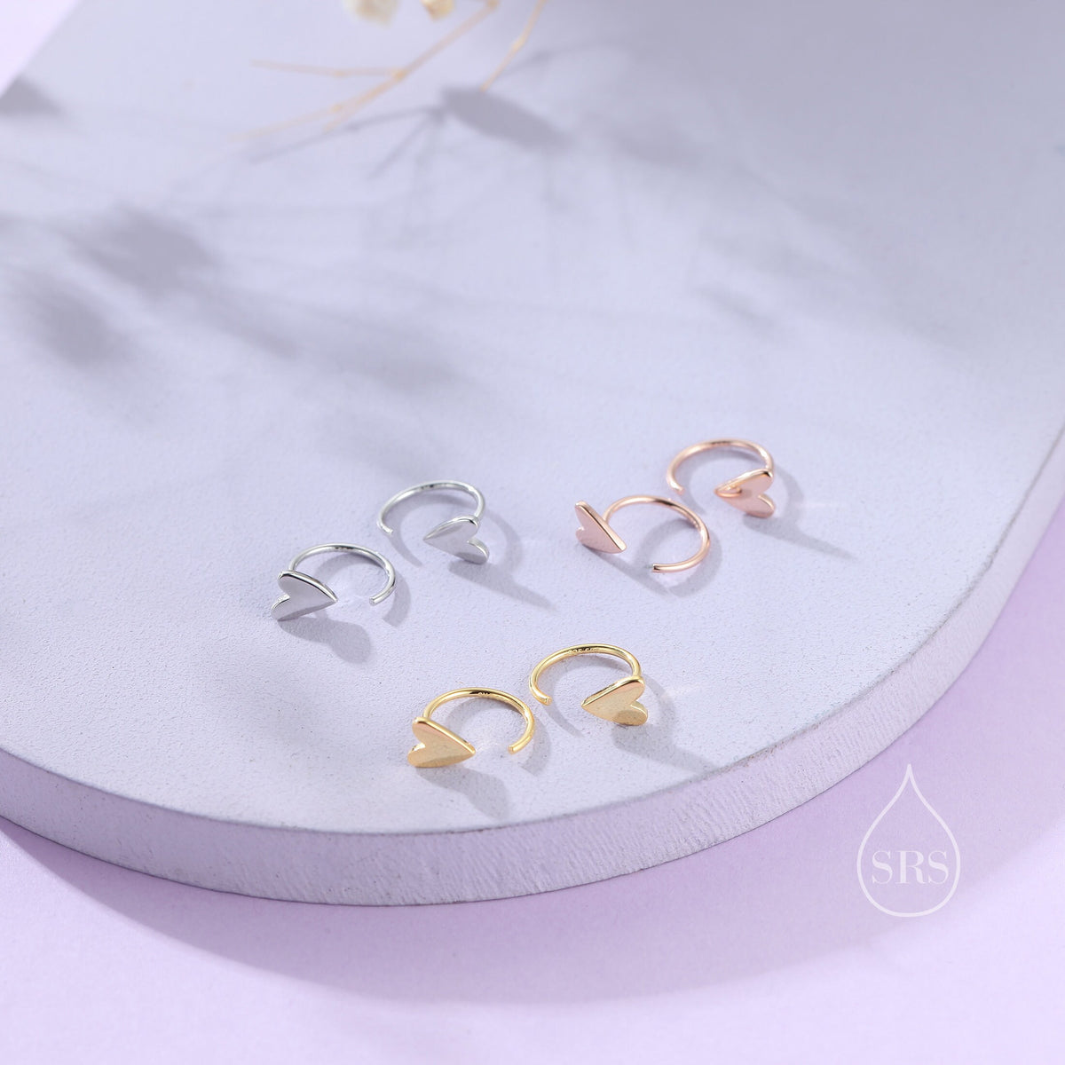 Tiny Skinny Heart Huggie Hoop Earrings in Sterling Silver, Silver, Gold or Rose Gold, Dainty Little Heart Open Threader, Threader Hoop