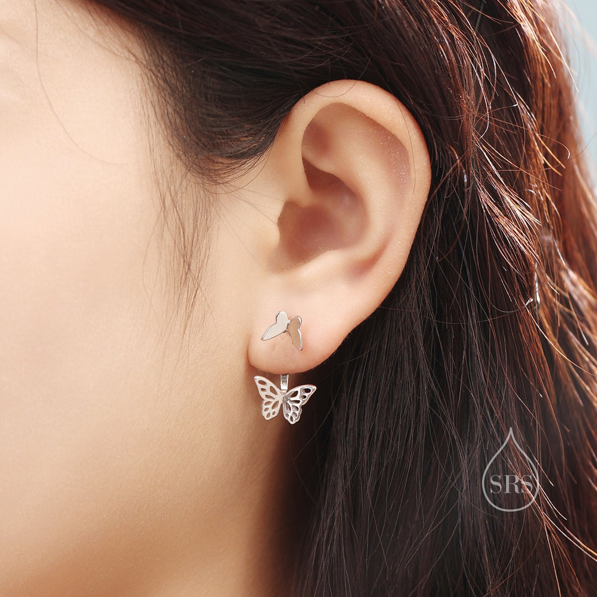 Butterfly Ear Jacket in Sterling Silver, Silver, Gold or Rose Gold, Butterfly Earrings, Butterfly Jacket Earrings, Front and Back Earrings