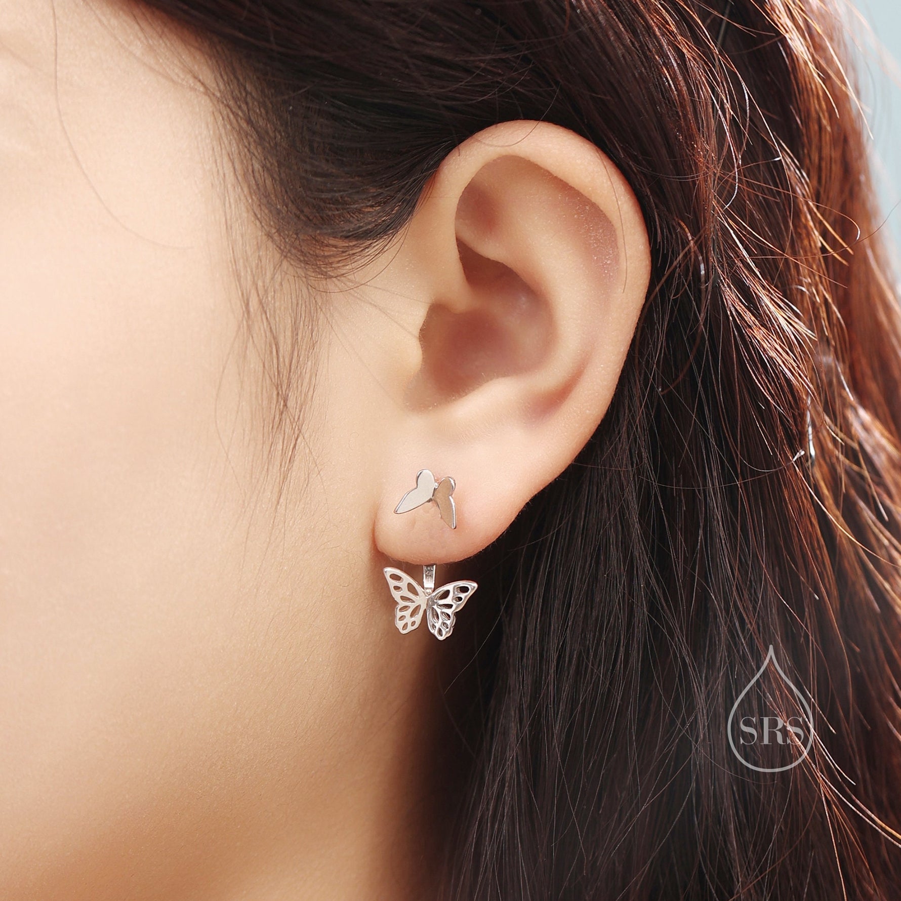 Butterfly Ear Jacket in Sterling Silver, Silver, Gold or Rose Gold, Butterfly Earrings, Butterfly Jacket Earrings, Front and Back Earrings