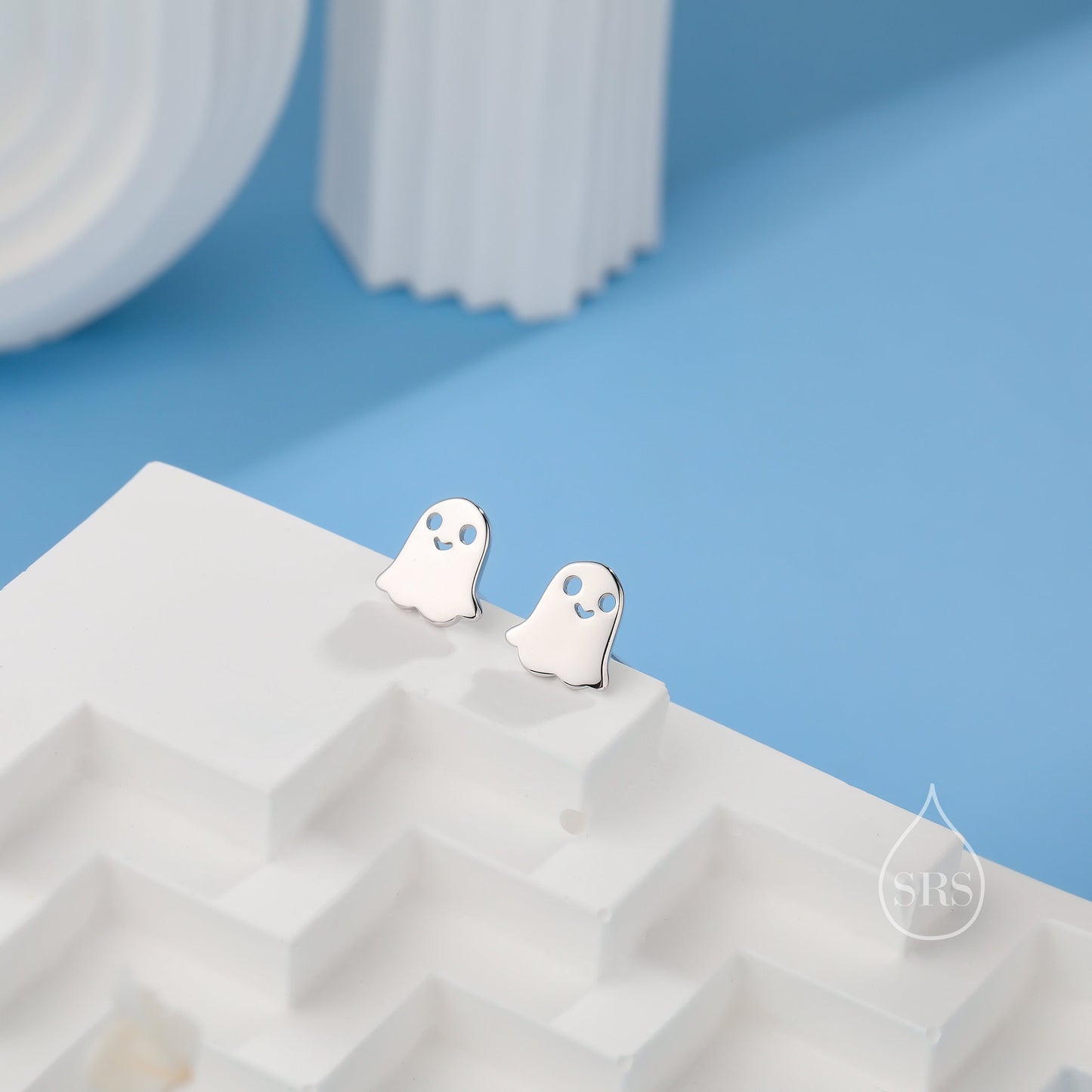 Cute Little Ghost Stud Earrings in Sterling Silver, Tiny Ghost Earrings