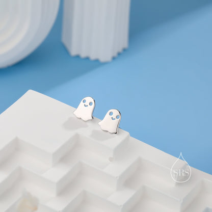 Cute Little Ghost Stud Earrings in Sterling Silver, Tiny Ghost Earrings