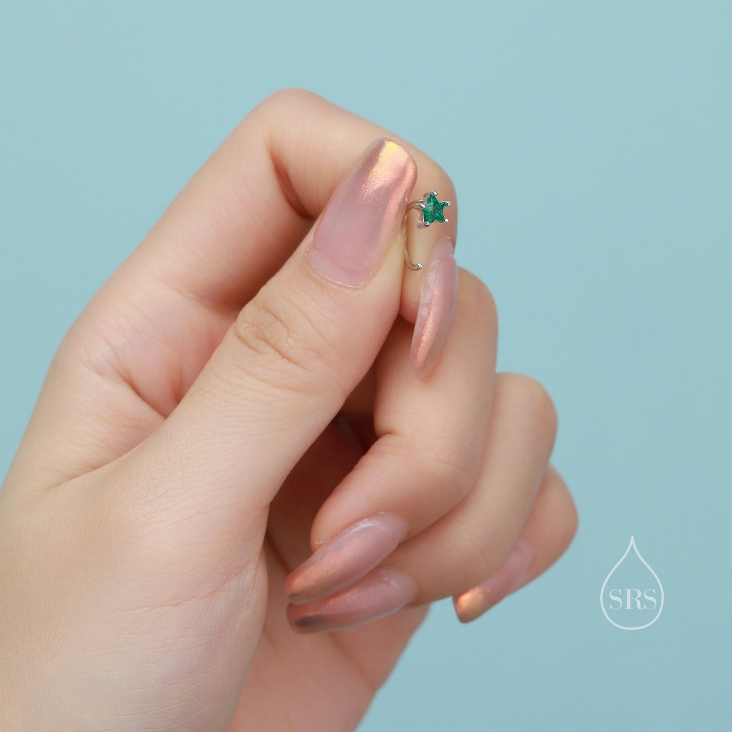 CZ Star Huggie Hoop Earrings in Sterling Silver, Available in 4 Colours, Tiny Star CZ Open Hoops, Pull Through Threaders