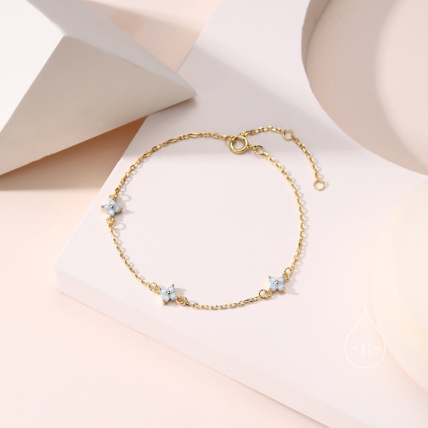 Tiny CZ Hydrangea Flower Bracelet in Sterling Silver, Silver or Gold , Available in 4 Colours, Silver or Gold, CZ Flower Bracelet