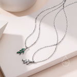 Tiny Little CZ Leaf Pendant Necklace in Sterling Silver, Green or Clear CZ, Olive Leaf Necklace, Olive Branch Necklace, Nature Inspired