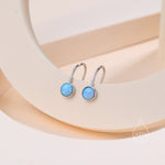 Sterling Silver Blue Opal Drop Earrings in Sterling Silver, Round Blue Opal Hook Earrings, Delicate Opal Earrings, Lab Opal