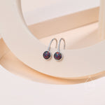 Sterling Silver Purple Opal Drop Earrings in Sterling Silver, Round Purple Opal Hook Earrings, Delicate Opal Earrings, Lab Opal