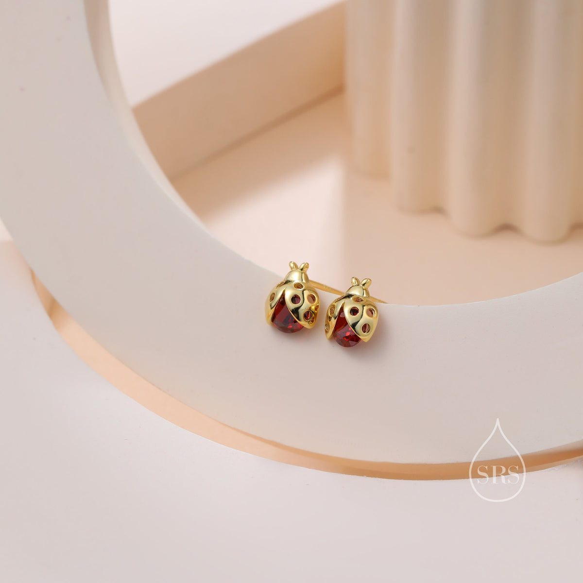 Tiny CZ Labybird Stud Earrings in Sterling Silver, Silver or Gold, Ladybug Earrings, Cute Red Ladybird Earrings