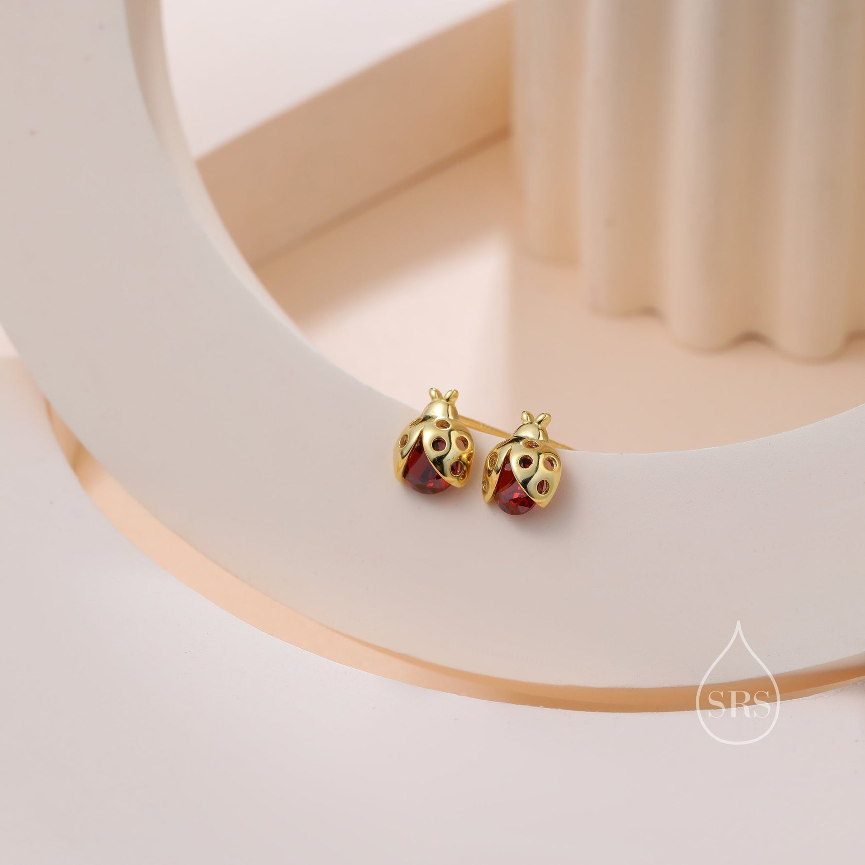 Tiny CZ Labybird Stud Earrings in Sterling Silver, Silver or Gold, Ladybug Earrings, Cute Red Ladybird Earrings