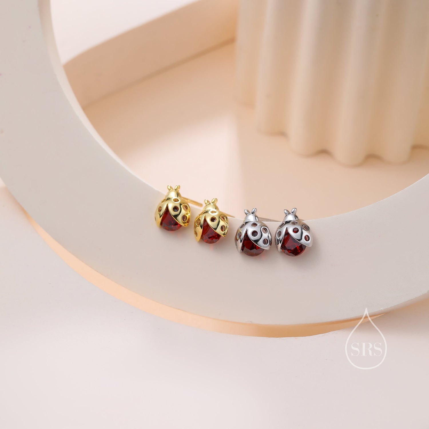 Tiny CZ Labybird Stud Earrings in Sterling Silver, Silver or Gold, Ladybug Earrings, Cute Red Ladybird Earrings