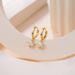 CZ Star Huggie Hoop Earrings in Sterling Silver, Silver or Gold, North Star Dangle Earrings, Sunburst Earrings, Celestial Jewellery