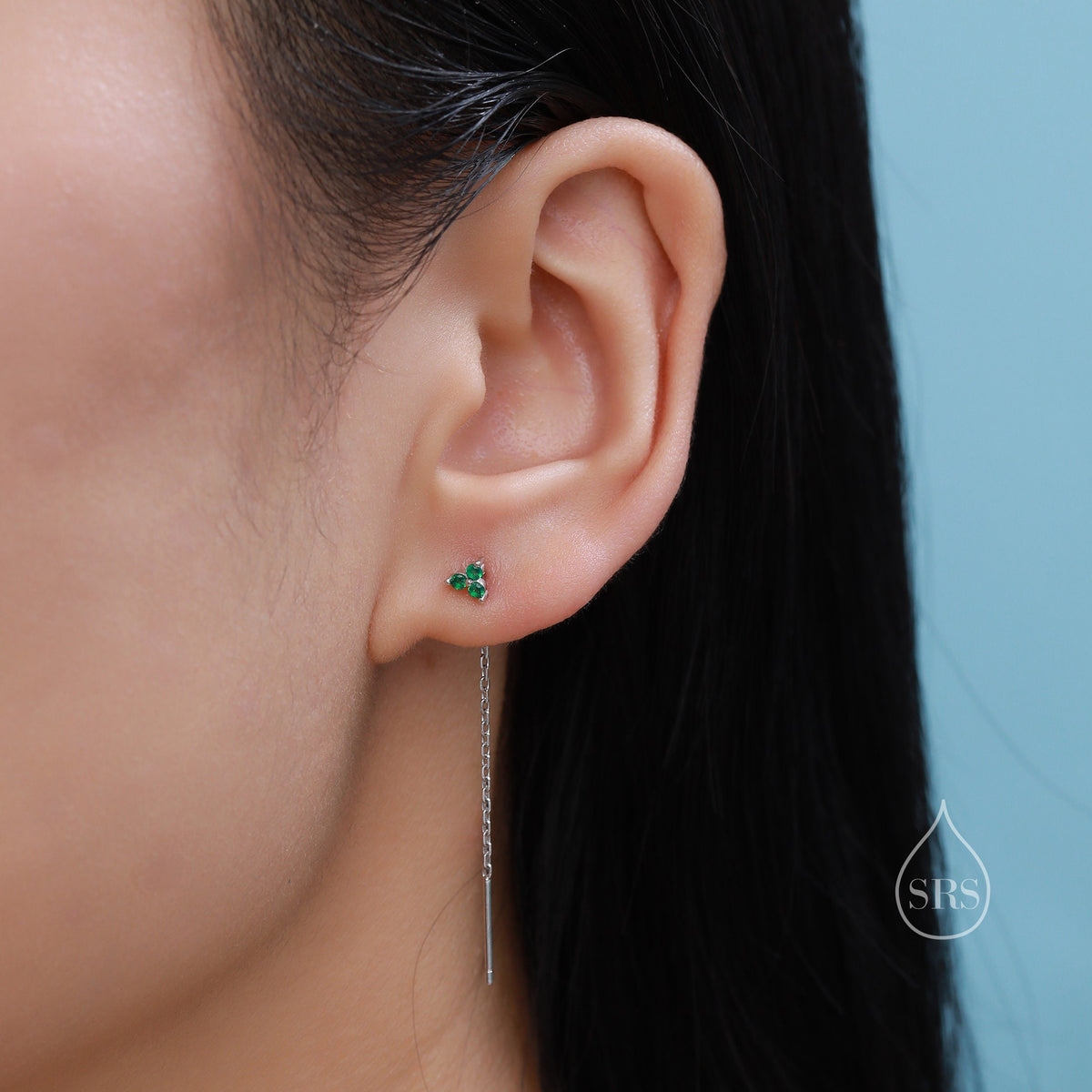 CZ Trio Flower Threader Earrings in Sterling Silver, Silver or Gold, Available in 6 Colours, Three Dot Crystal Ear Threaders